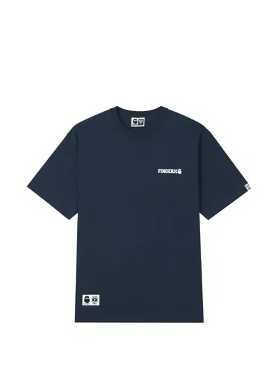 Fingercroxx Logo-print Cotton T-shirt In Blue
