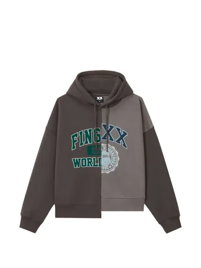 Fingercroxx Logo-print Panelled Hoodie In Grey
