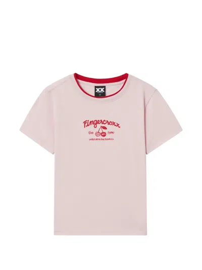 Fingercroxx Logo-print Ringer T-shirt In Pink