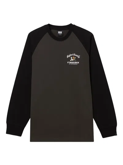 Fingercroxx Long-sleeve Embroidered T-shirt In Gray