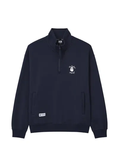 Fingercroxx Quarter-zip Logo-print Sweater In Blue
