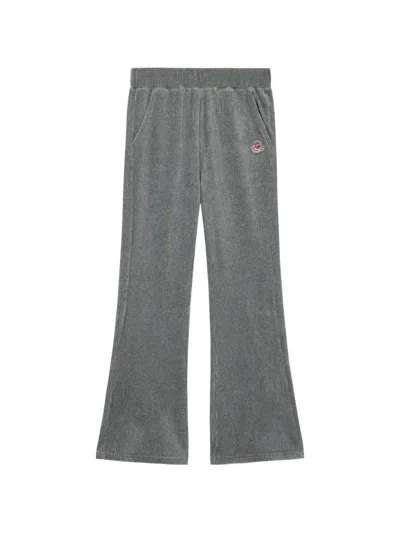Fingercroxx Ribbed-knit Logo-patch Flared Trousers In Blue
