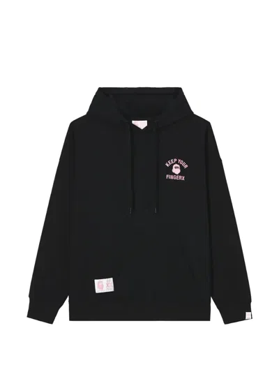 Fingercroxx Slogan-embroidered Drawstring Hoodie In Black