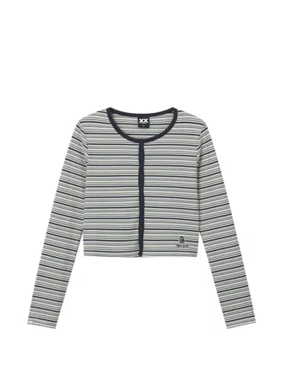 Fingercroxx Striped Buttoned Top In Blue