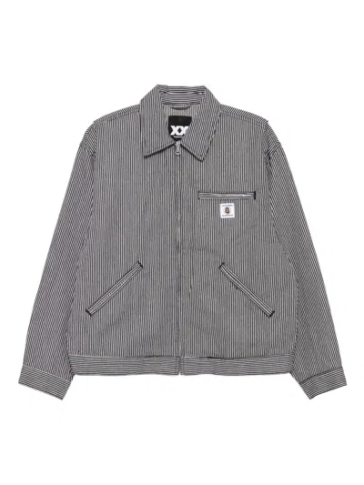 Fingercroxx Striped Denim Jacket In Gray