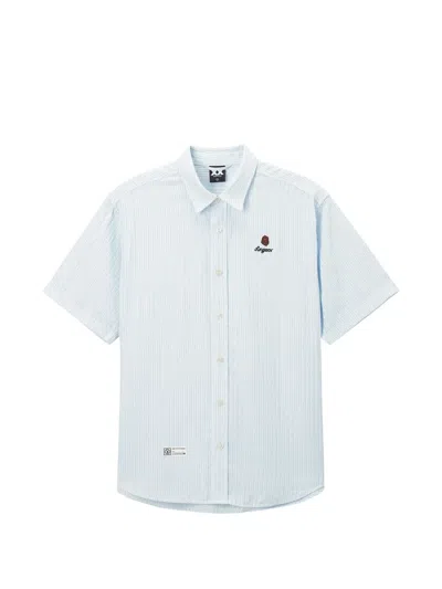 Fingercroxx Striped Embroidered Shirt In Blue