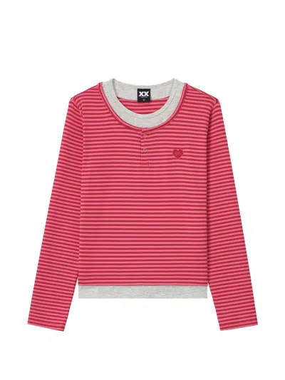 Fingercroxx Striped Layered T-shirt In Pink