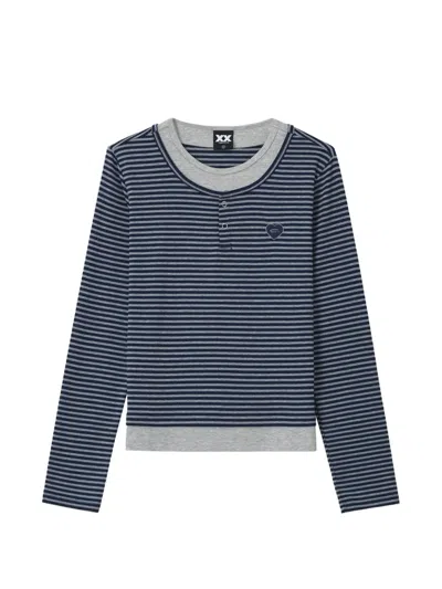 Fingercroxx Striped Layered-effect T-shirt In Blue