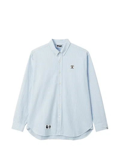 Fingercroxx Striped Logo-patch Shirt In Blue