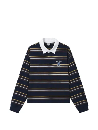 Fingercroxx Striped Long-sleeve Polo Shirt In Black