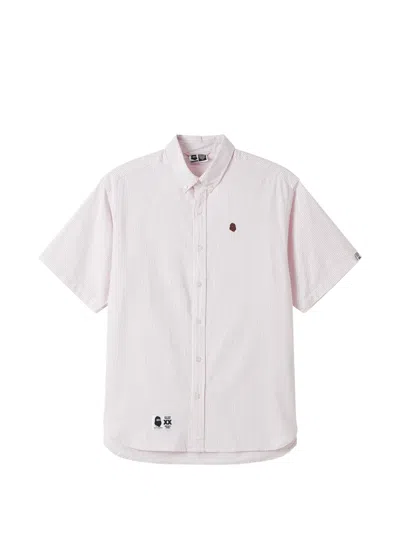 Fingercroxx Striped-pattern Short-sleeve Shirt In White