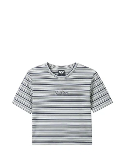 Fingercroxx Striped-pattern T-shirt In Gray