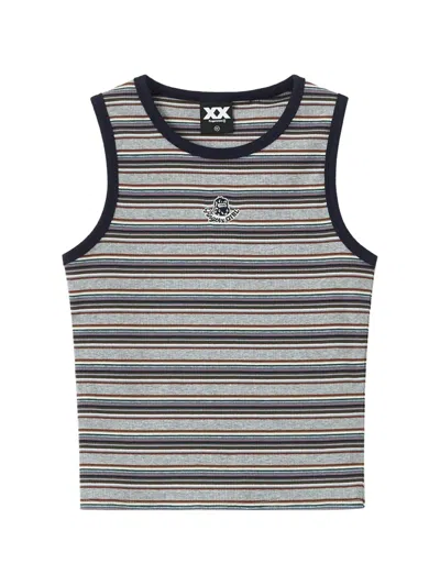 Fingercroxx Stripe-pattern Ribbed Top In Gray