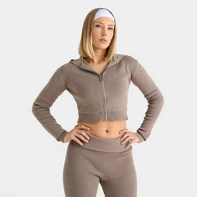 Finishline Daily Szn Women's Dailyszn Knit Cropped Full-zip Hoodie In Fungi