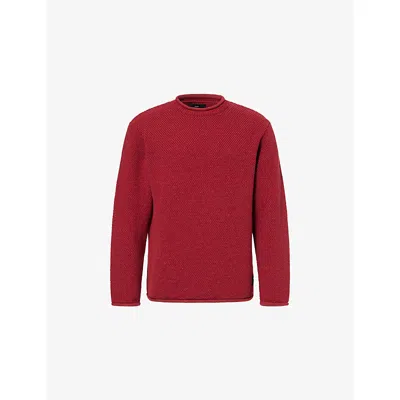 Finisterre Mens Berry Red Barents Crewneck Wool-blend Jumper Xl