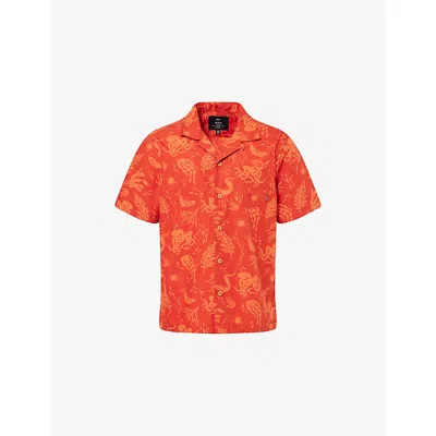 Finisterre Mens Brick Orange Dylan Printed Short-sleeve Cotton Shirt