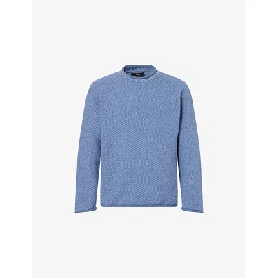Finisterre Mens Denim Barents Crewneck Wool-blend Jumper In Blue