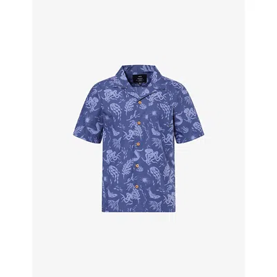 Finisterre Mens Galactic Dylan Printed Short-sleeve Cotton Shirt In Blue