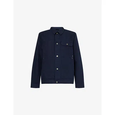 Finisterre Mens Navy Basset Patch-pocket Cotton Trucker Jacket Xl In Blue