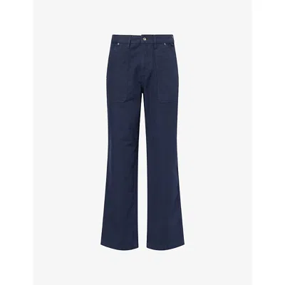 Finisterre Mens Navy Basset Utility Wide-leg Cotton Trousers In Blue