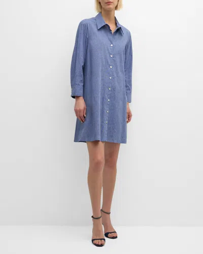 Finley 3/4-sleeve Trapeze Oxford Shirtdress In Navy Oxford