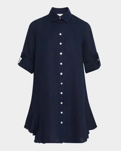 Finley Agatha Washed Linen Shirtdress In Navy