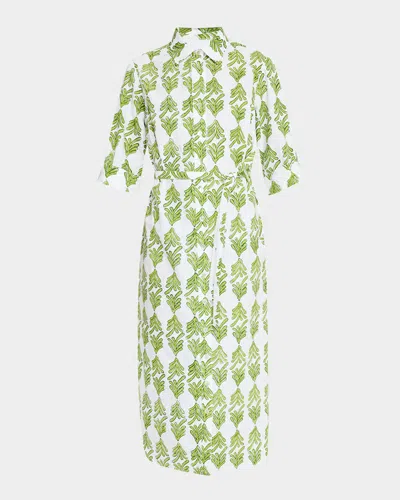 Finley Alex Leaf-print Cotton Midi Shirtdress In Green