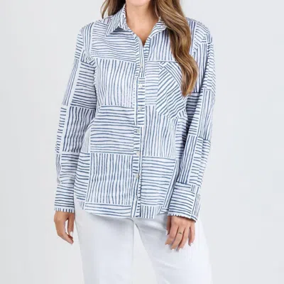 Finley Andie Mended Block Stripe Boyfriend Shirt In Navy In Blue