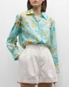 Finley Andie Seaweed-print Button-down Cotton Shirt In Multi