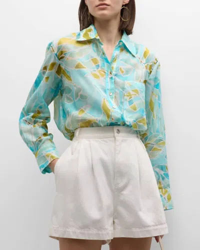Finley Andie Seaweed-print Button-down Cotton Shirt In Multi