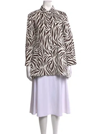 Pre-owned Finley Animal Print Long Sleeve Button-up Top In Brown/white