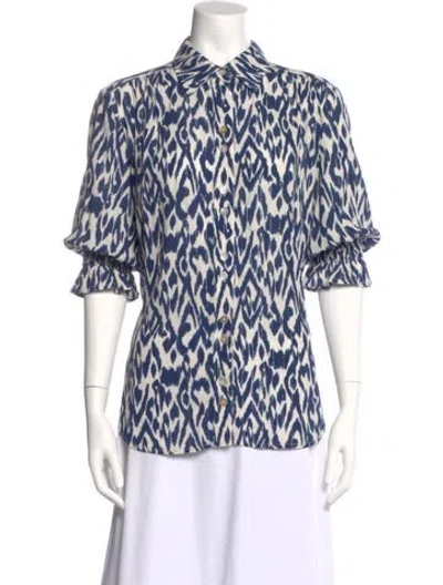 Pre-owned Finley Animal Print Three-quarter Sleeve Button-up Top In Blue