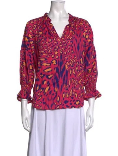 Pre-owned Finley Animal Print V-neck Blouse In Pink