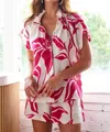 Finley Batik Print Jenny Top In Natural/raspberry