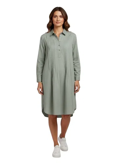 Finley Belinda Tucked Cotton Long Sleeve Dress In Green