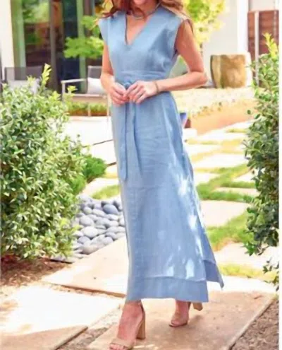Finley Beverly Long Linen Midi Dress In Fresh Blue