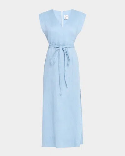 Finley Beverly Tie-waist Washed Linen Midi Dress In Neutral
