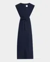 Finley Beverly Tie-waist Washed Linen Midi Dress In Blue