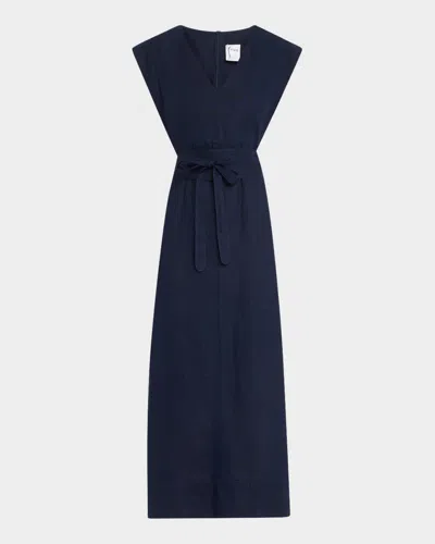 Finley Beverly Tie-waist Washed Linen Midi Dress In Blue