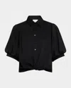 Finley Bomba Button-down Twist-front Poplin Shirt In Black