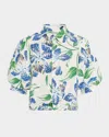Finley Bomba Floral-print Cotton Top In Natural/bl