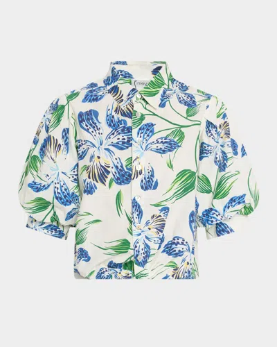 Finley Bomba Floral-print Cotton Top In Natural/bl
