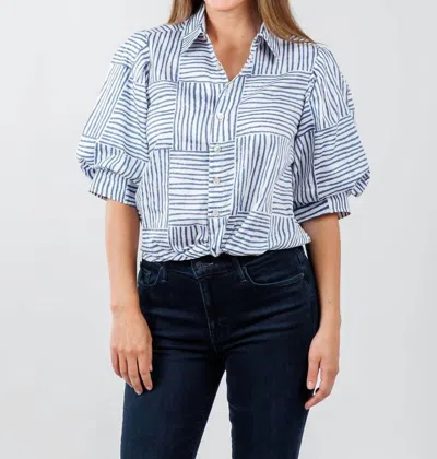 Finley Bomba Mended Block Stripe Shirt In Navy In Blue