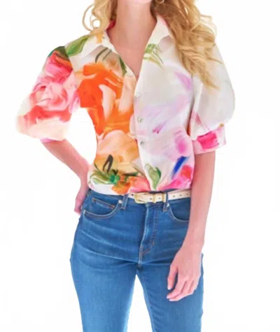 Finley Bomba Peony Floral Shirt In White/orange/pink In Multi