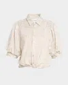 Finley Bomba Striped Blouson-sleeve Cotton Shirt In Gold