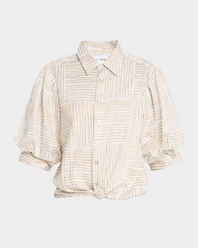 Finley Bomba Striped Blouson-sleeve Cotton Shirt In Gold