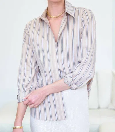 Finley Cafe Au Lait Stripe Mason Shirt In Tan/black/white In Multi