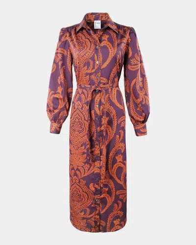 Finley Cambridge Paisley-print Cotton Midi Shirtdress In Wine Carmel