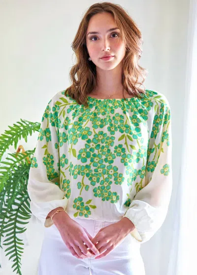 Finley Cameron Blouse In Clover Print In Natural/lime Green