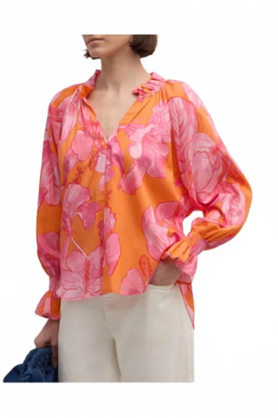 Finley Candace Floral Blouson Sleeve Top In Royal Hawaiian Orange/pink In Multi